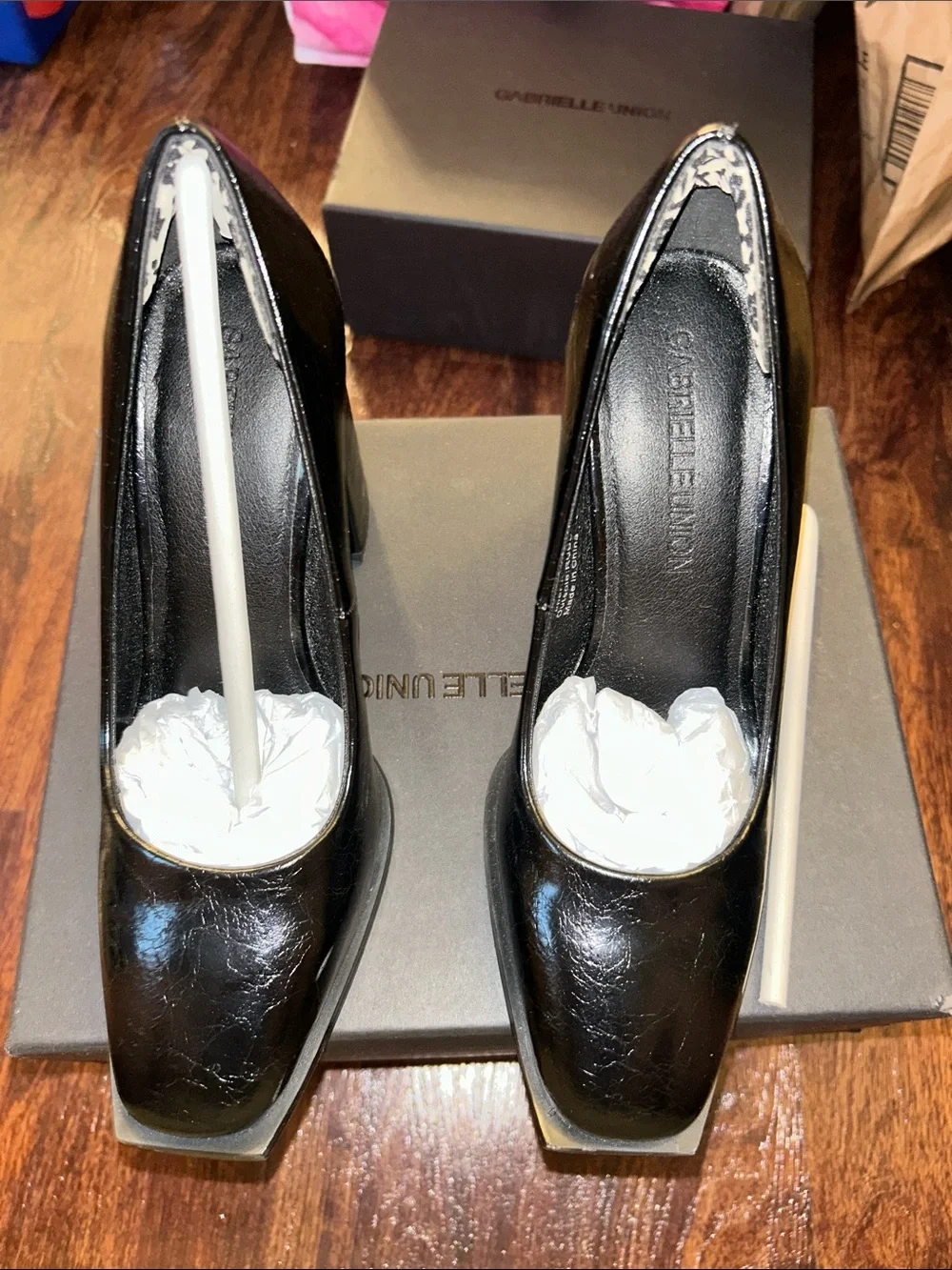 Gabrielle Union Black Patent Square-Toe Pumps